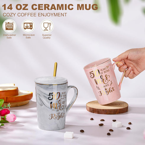 50th Mr Right and Mrs Always Right Marble Coffee Mugs for Married Couples